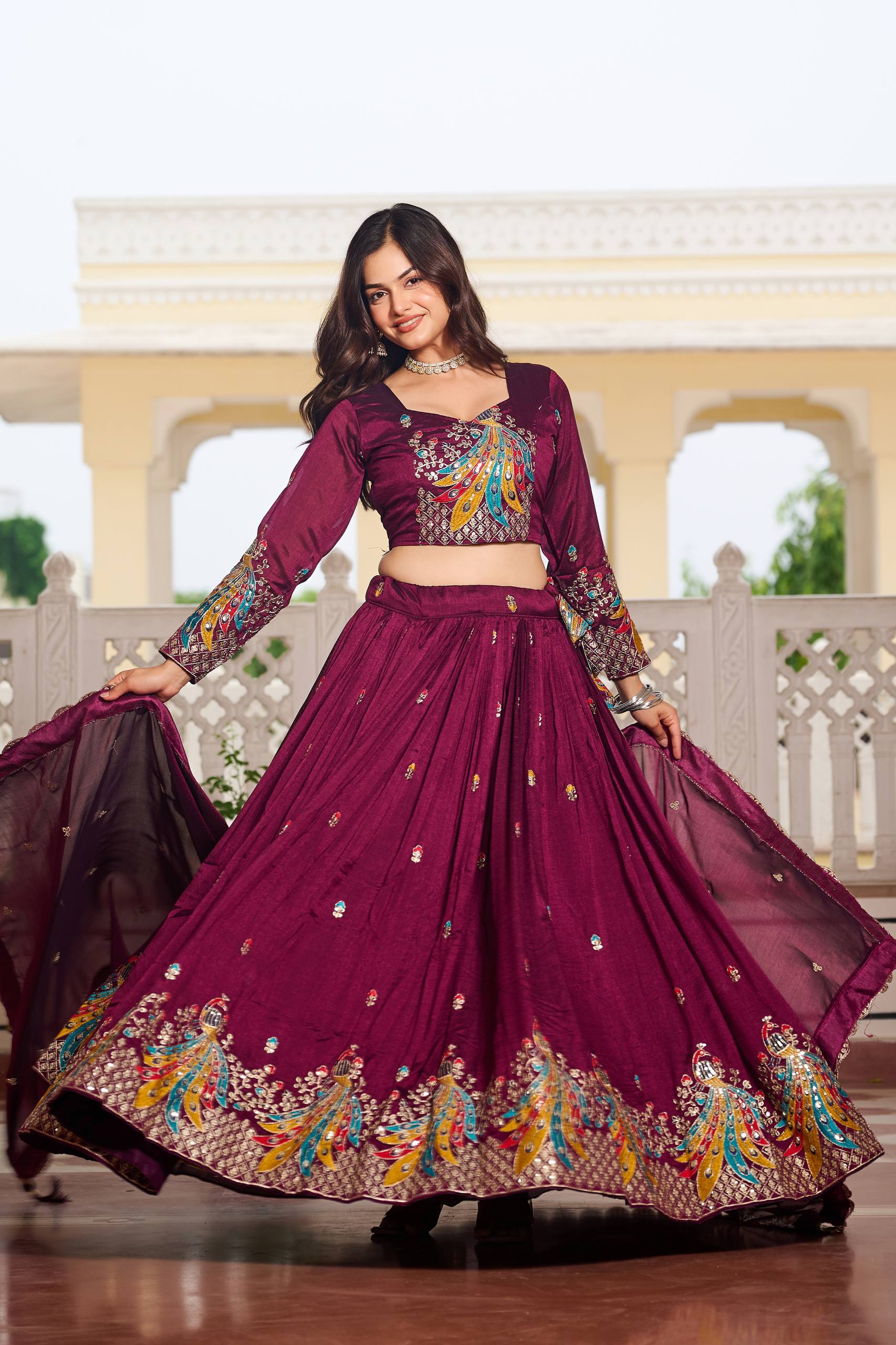 Designer Vichitra Lehenga Choli Set with Heavy Embroidery | RoopRivaaj