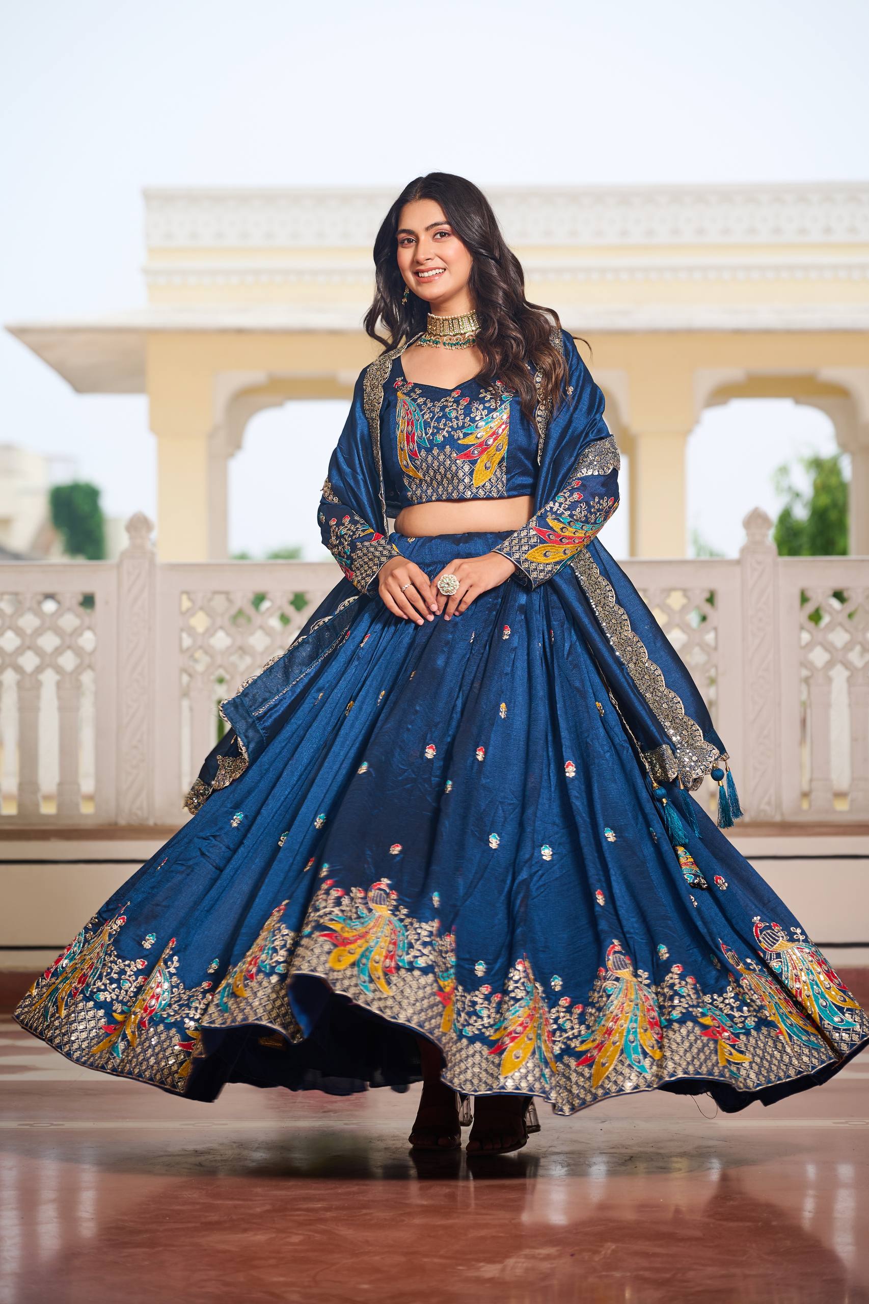 Designer Vichitra Lehenga Choli Set with Heavy Embroidery | RoopRivaaj