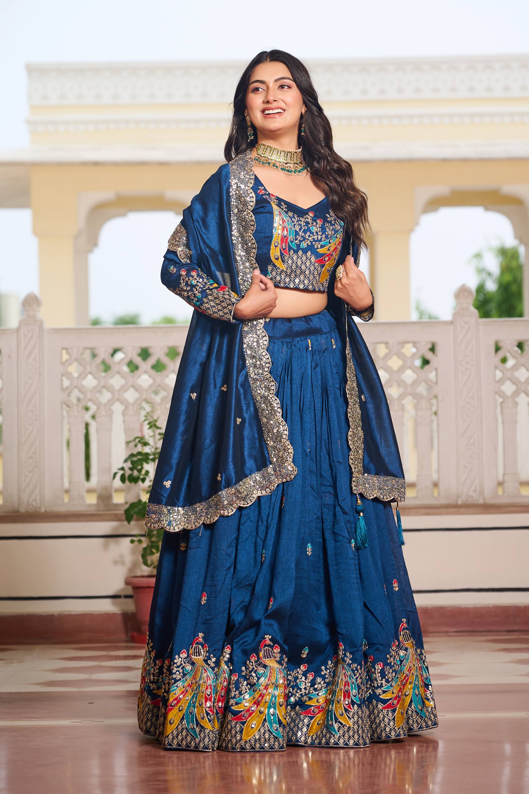 Designer Vichitra Lehenga Choli Set with Heavy Embroidery | RoopRivaaj