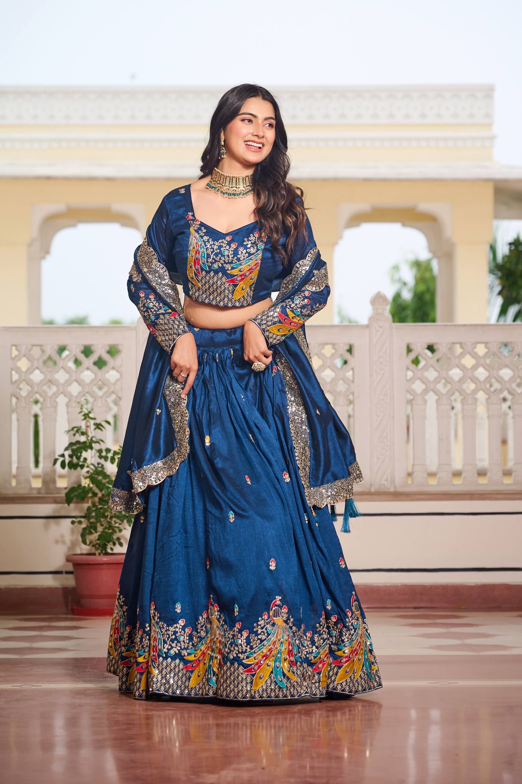 Designer Vichitra Lehenga Choli Set with Heavy Embroidery | RoopRivaaj