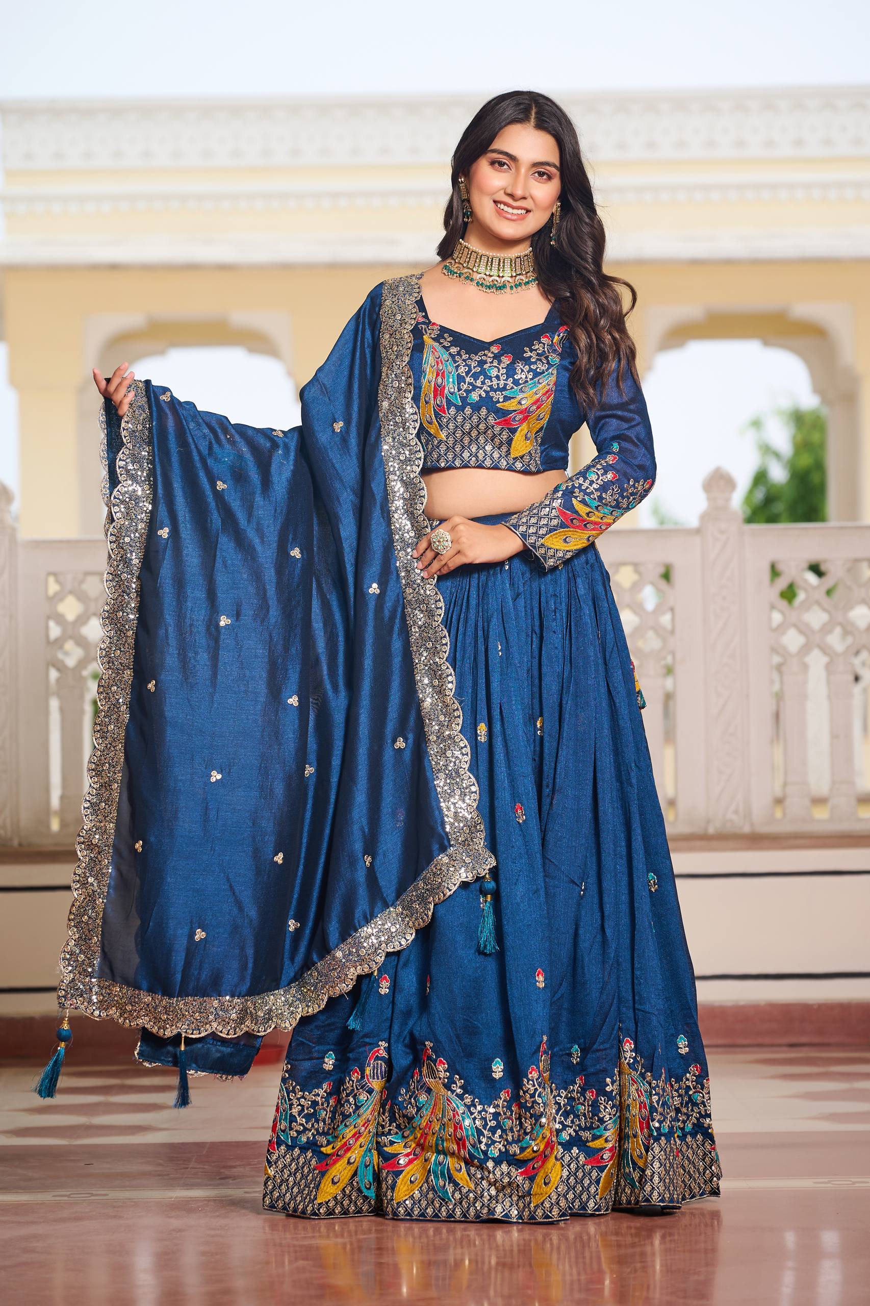Designer Vichitra Lehenga Choli Set with Heavy Embroidery | RoopRivaaj