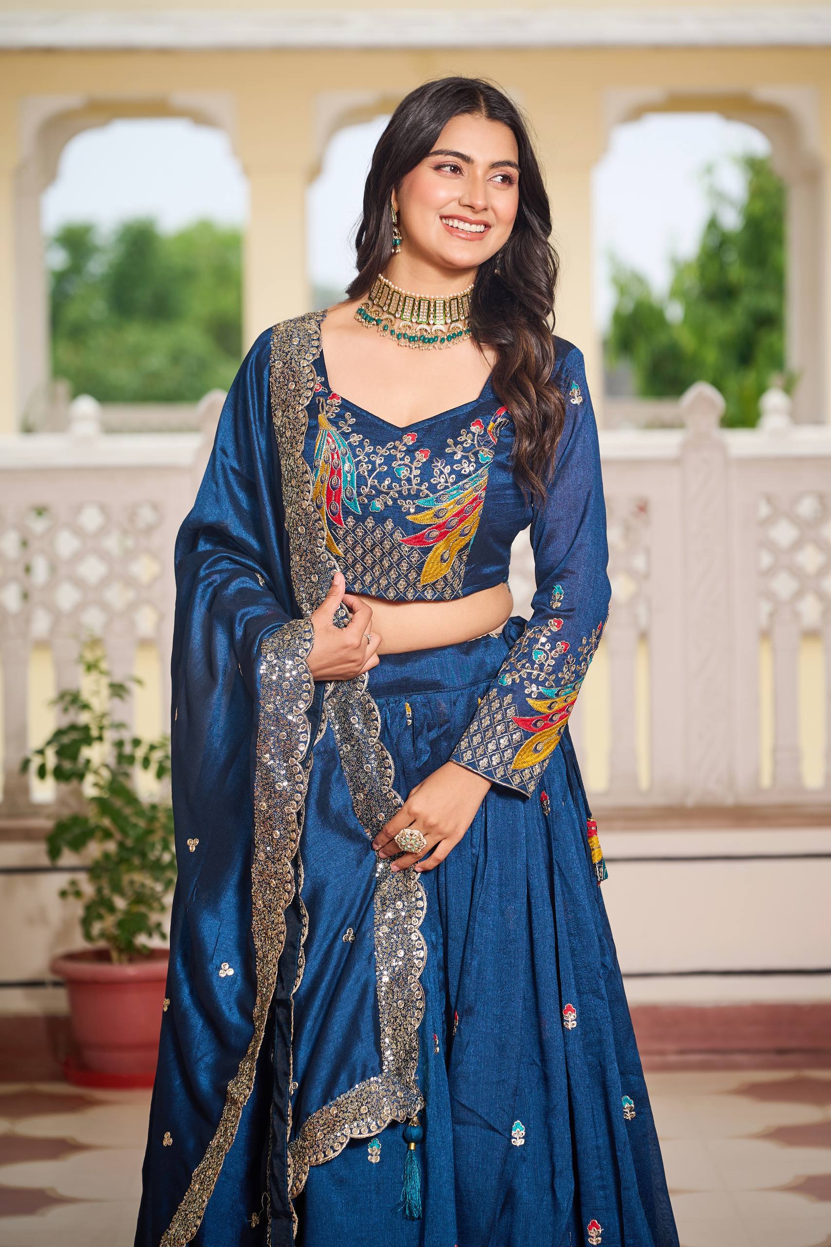 Designer Vichitra Lehenga Choli Set with Heavy Embroidery | RoopRivaaj
