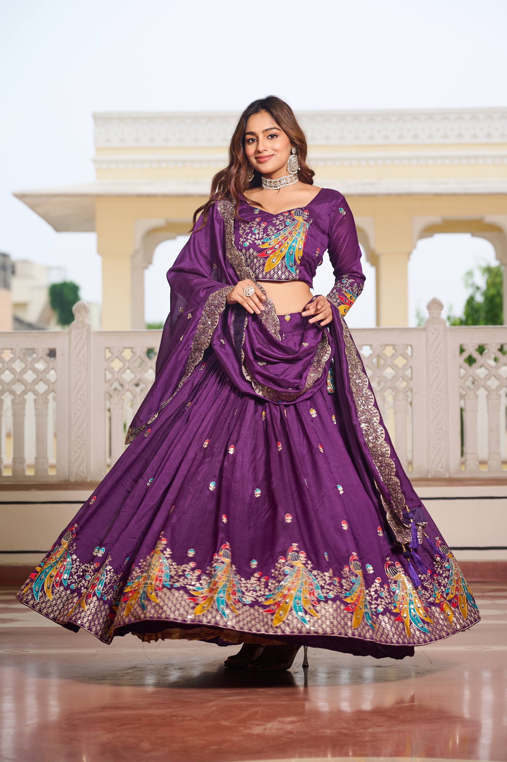 Designer Vichitra Lehenga Choli Set with Heavy Embroidery | RoopRivaaj