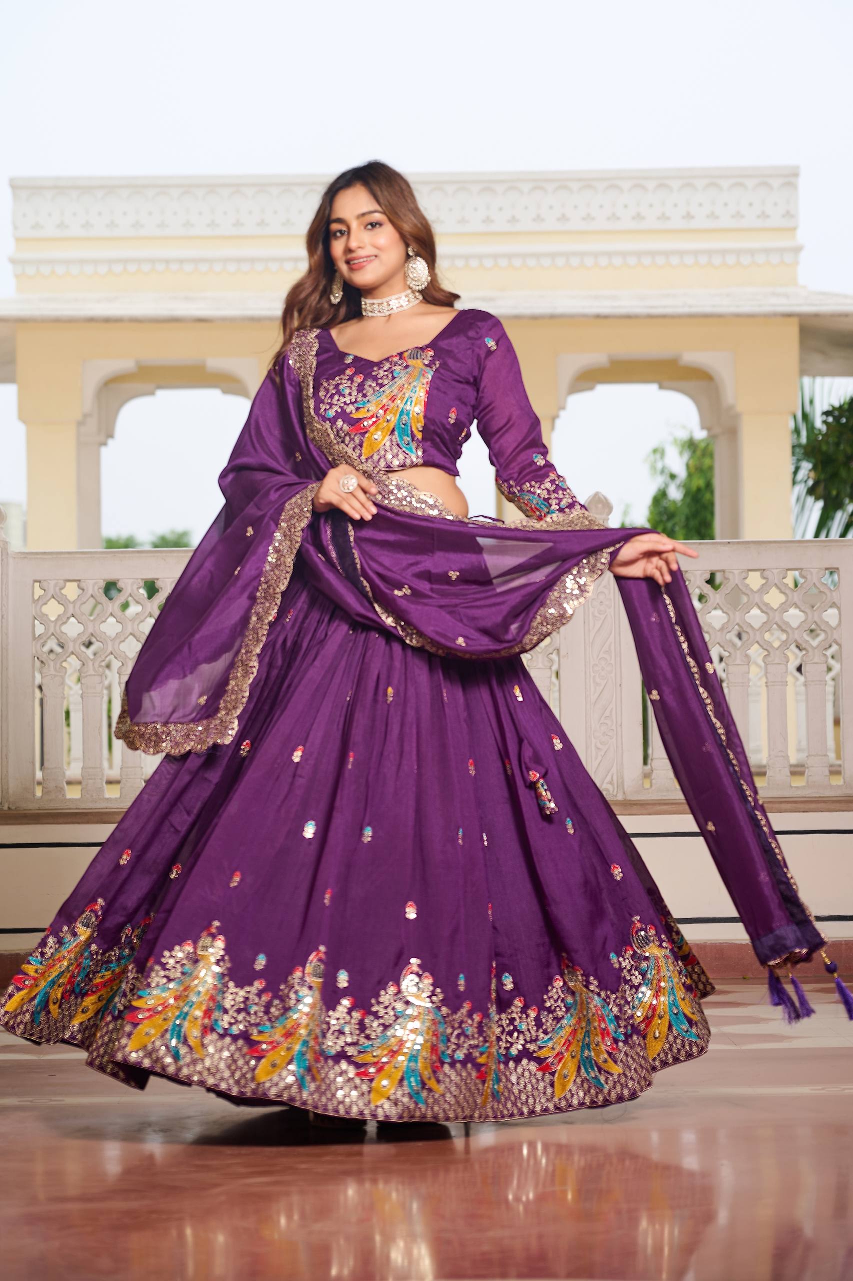 Designer Vichitra Lehenga Choli Set with Heavy Embroidery | RoopRivaaj