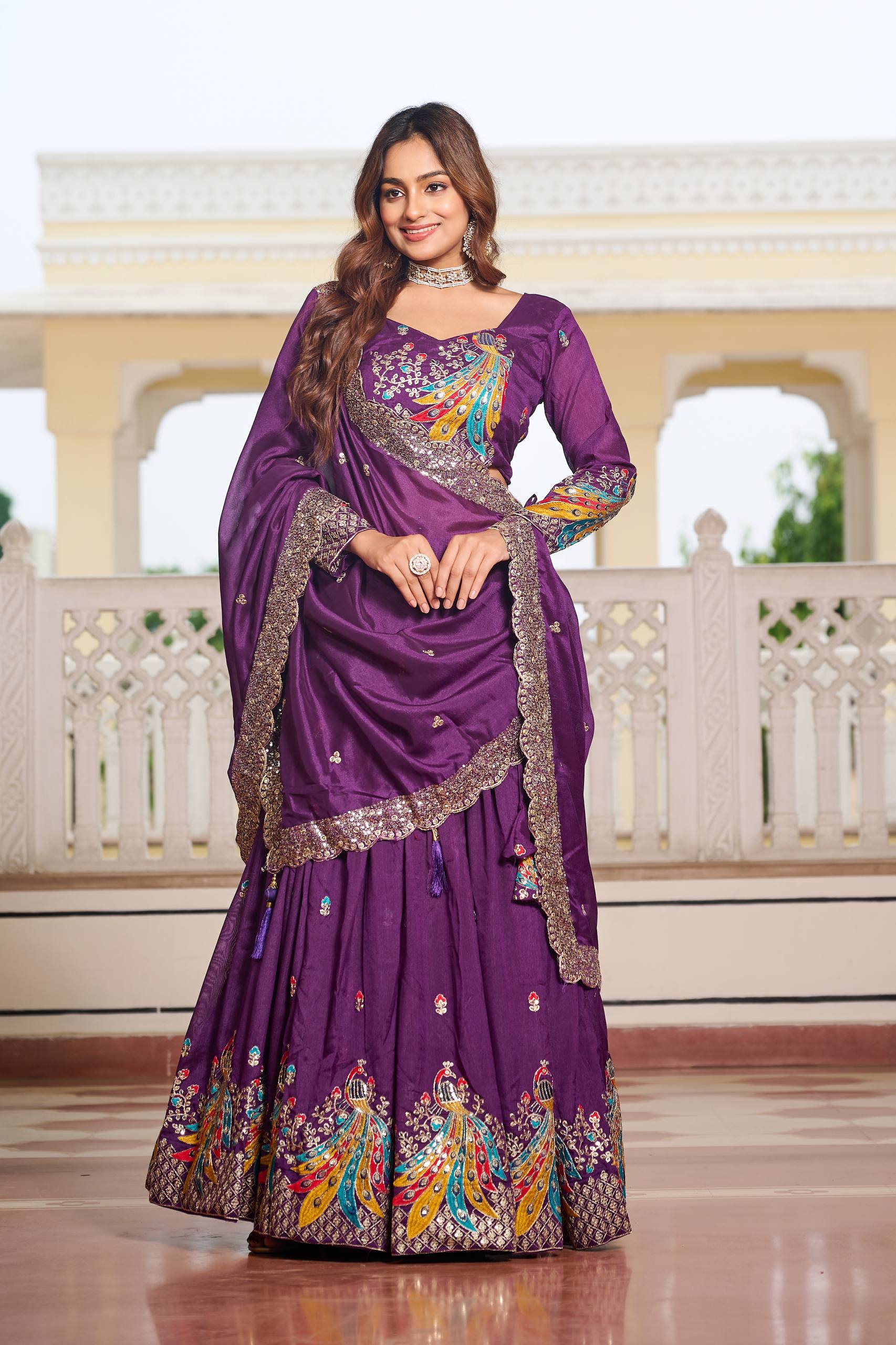 Designer Vichitra Lehenga Choli Set with Heavy Embroidery | RoopRivaaj