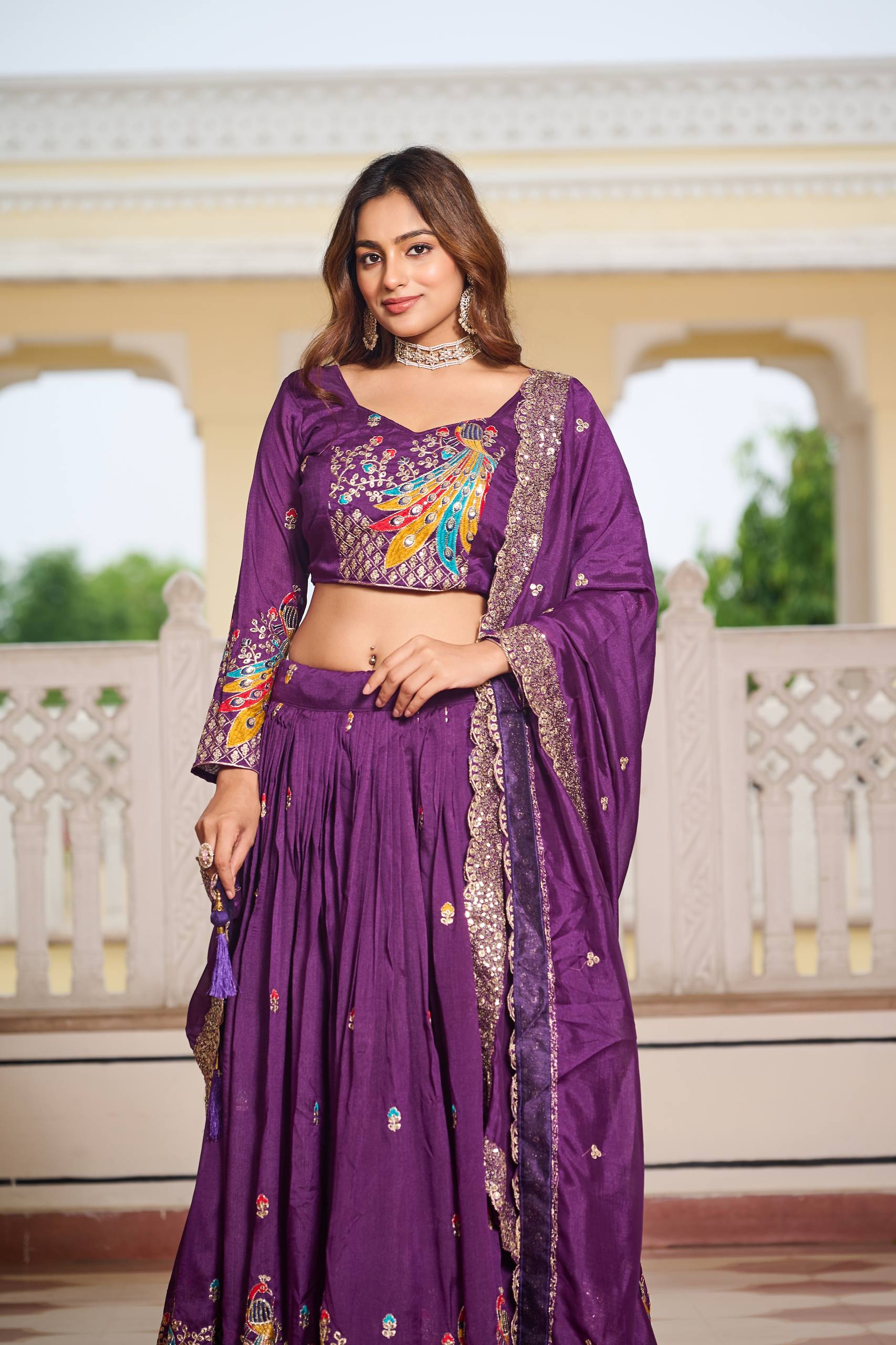 Designer Vichitra Lehenga Choli Set with Heavy Embroidery | RoopRivaaj