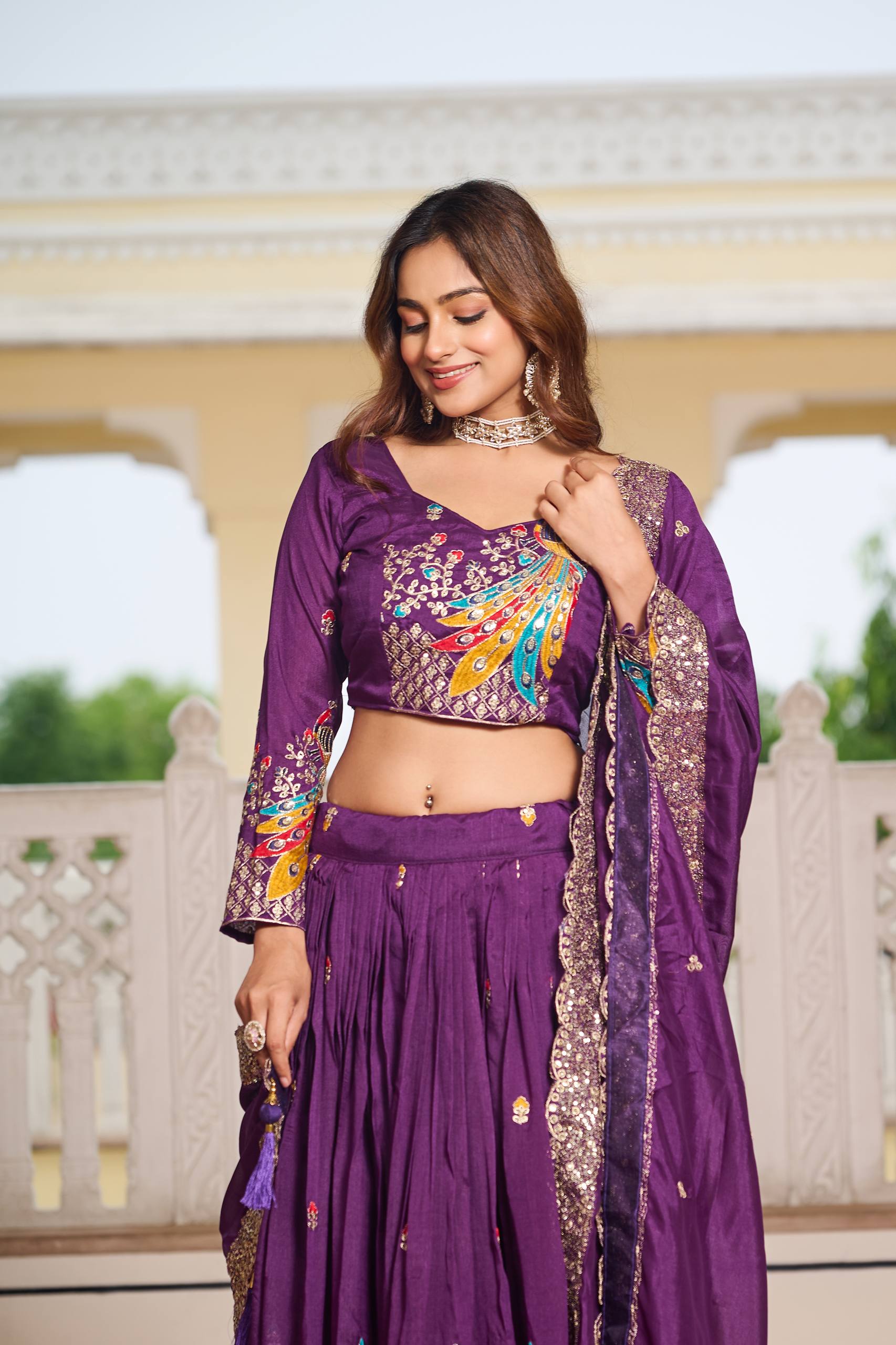 Designer Vichitra Lehenga Choli Set with Heavy Embroidery | RoopRivaaj