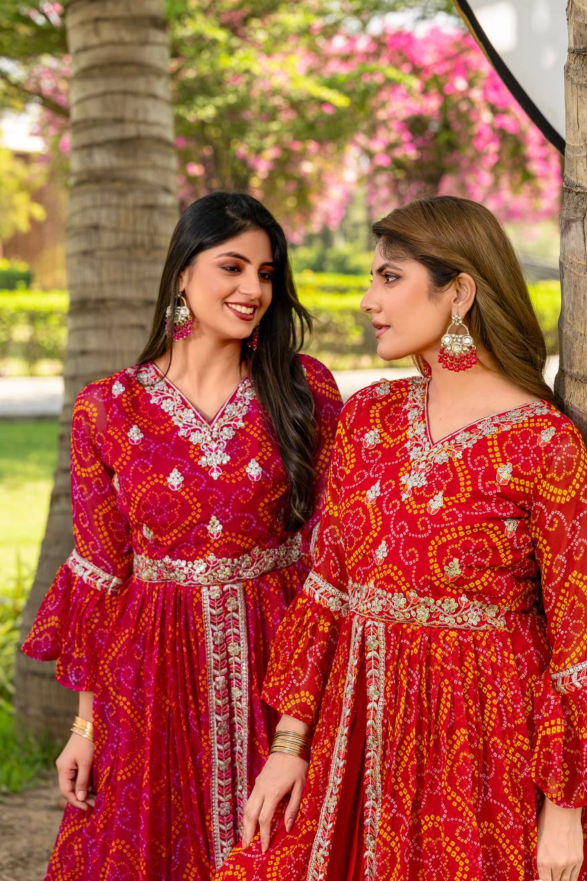 Bandhej Shrug with Choli and Chinon Lehenga Set | RoopRivaaj
