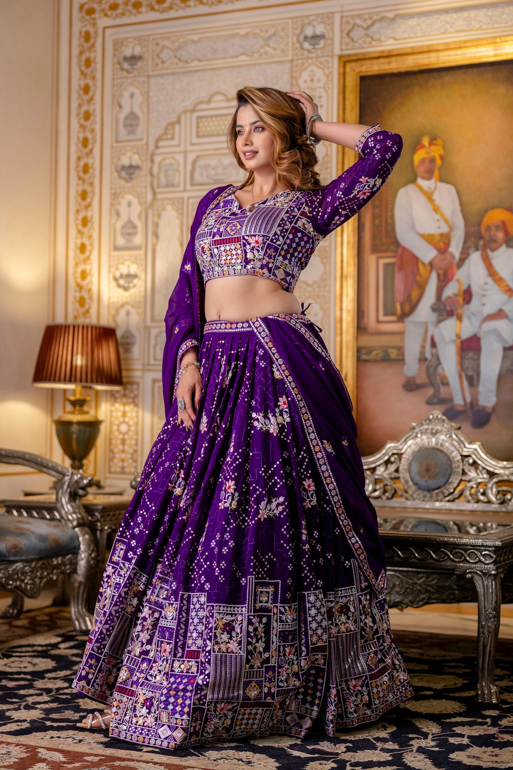Purple Georgette Thread & Sequins Lehenga Choli Set | RoopRivaaj