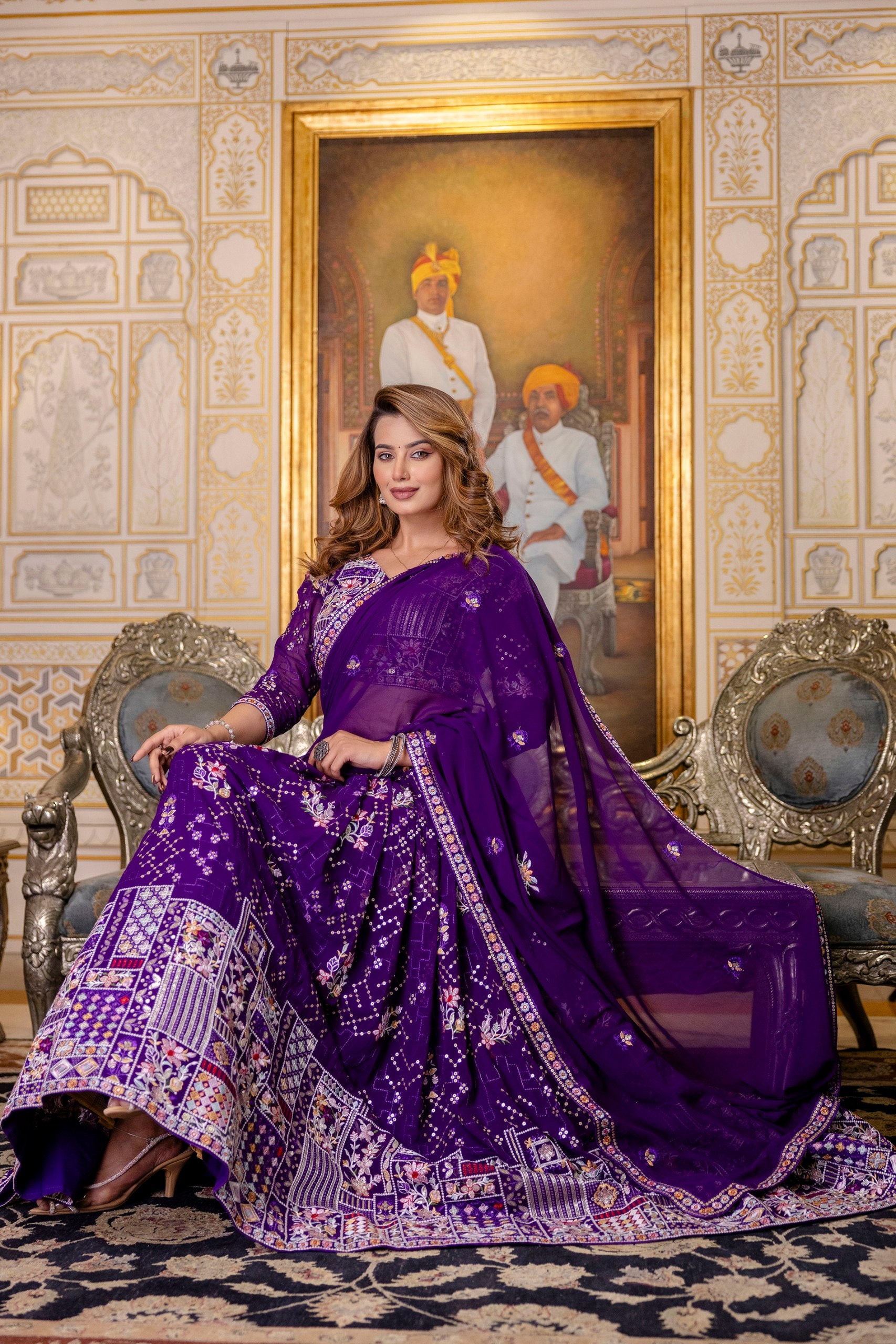 Purple Georgette Thread & Sequins Lehenga Choli Set | RoopRivaaj