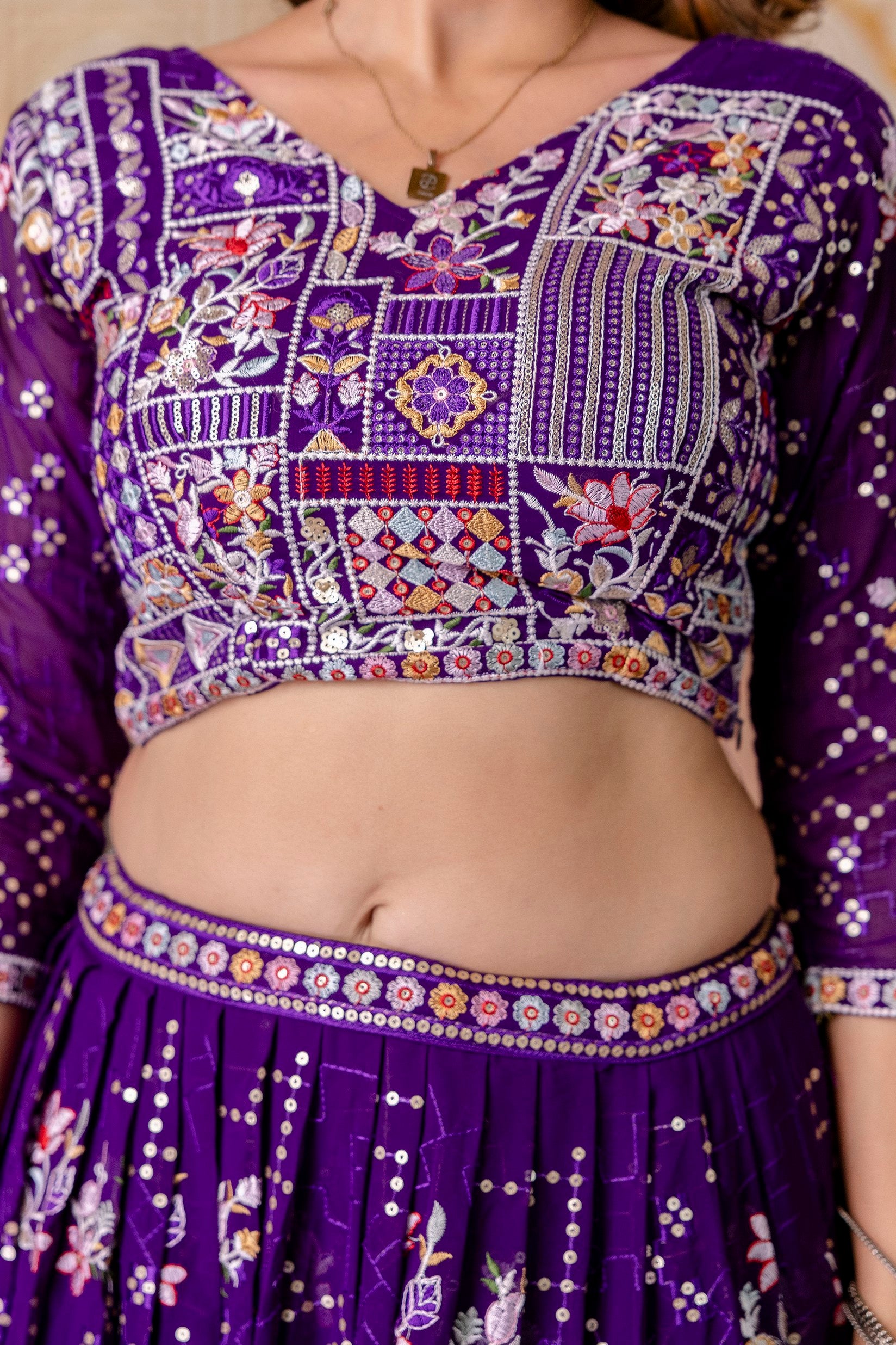 Purple Georgette Thread & Sequins Lehenga Choli Set | RoopRivaaj