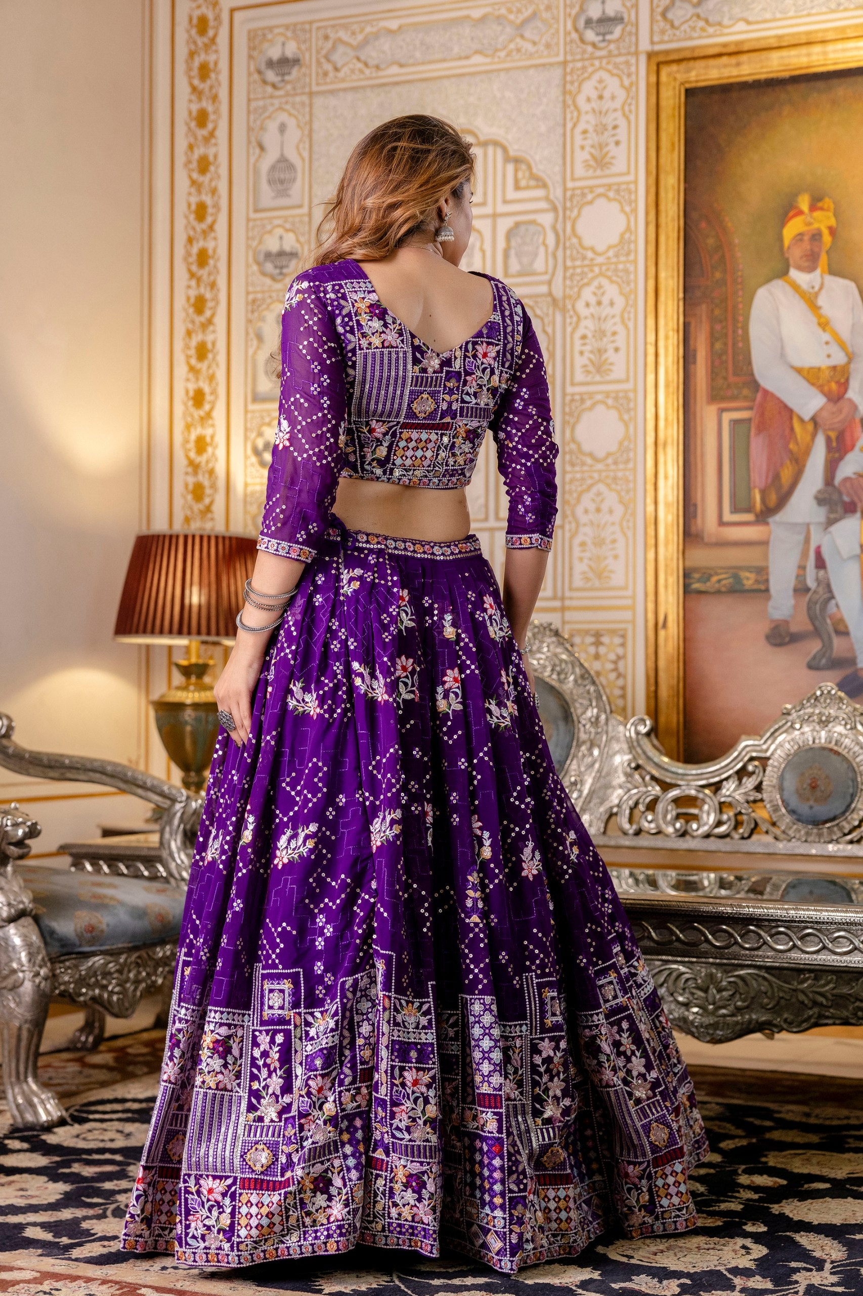 Purple Georgette Thread & Sequins Lehenga Choli Set | RoopRivaaj
