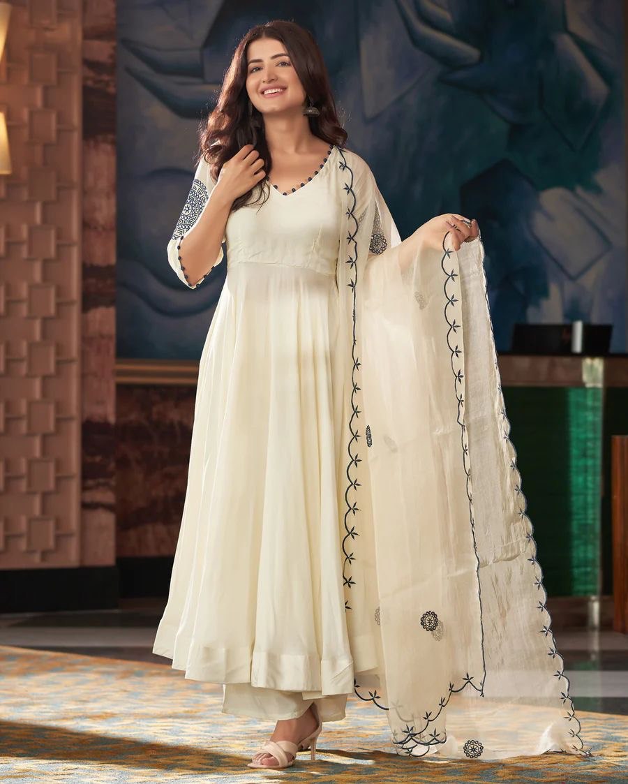Georgette Anarkali Set with Mirror & Butta Embroidery | RoopRivaaj