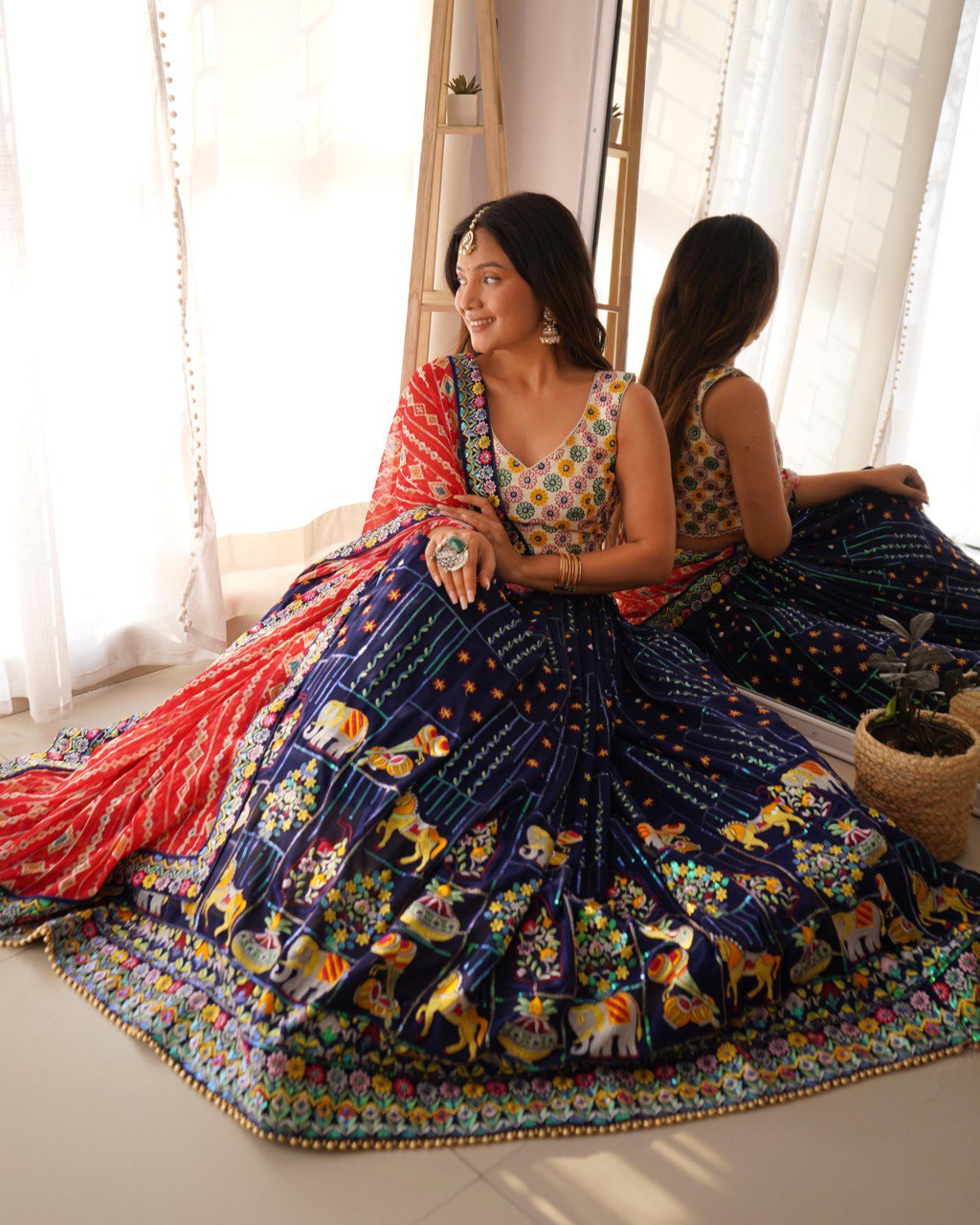 Sequin Embroidered Georgette Lehenga Choli Set for Navratri | RoopRivaaj