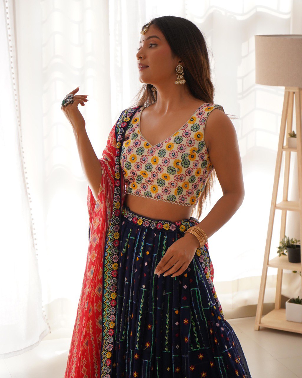 Sequin Embroidered Georgette Lehenga Choli Set for Navratri | RoopRivaaj