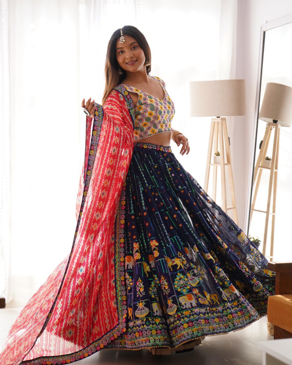 Sequin Embroidered Georgette Lehenga Choli Set for Navratri | RoopRivaaj