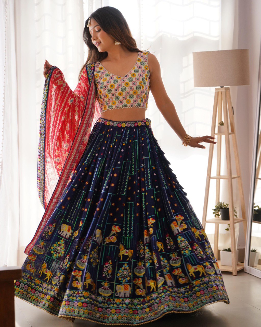 Sequin Embroidered Georgette Lehenga Choli Set for Navratri | RoopRivaaj