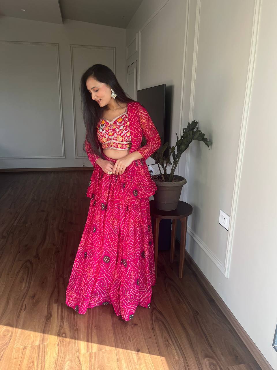 Bandhej Lehenga Choli Set with Jacket in Heavy Embroidery Work | RoopRivaaj