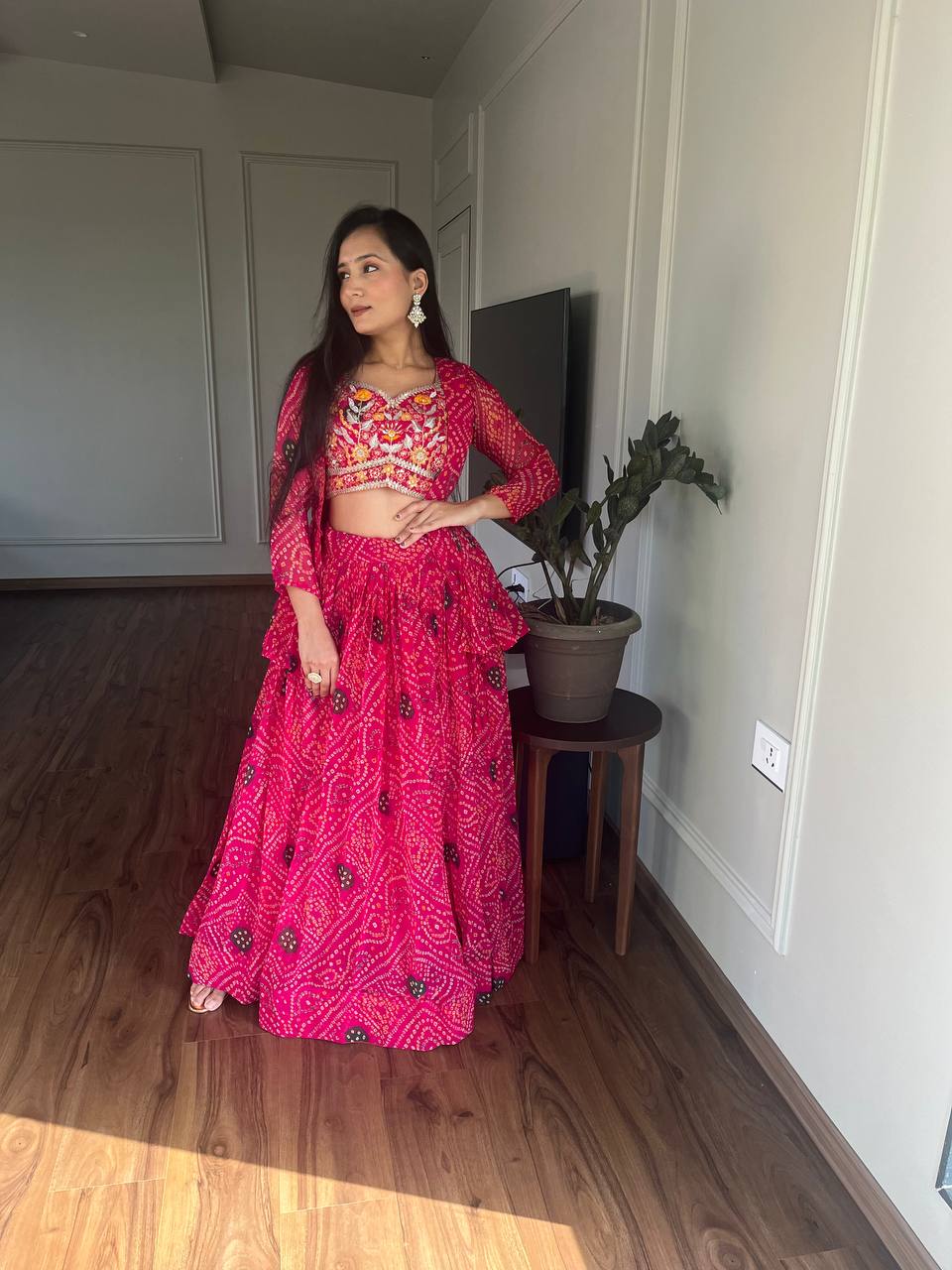 Bandhej Lehenga Choli Set with Jacket in Heavy Embroidery Work | RoopRivaaj