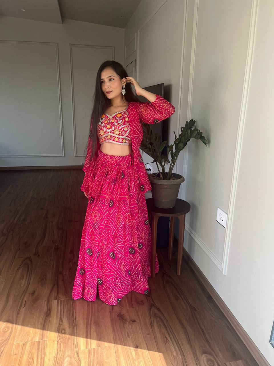 Bandhej Lehenga Choli Set with Jacket in Heavy Embroidery Work | RoopRivaaj