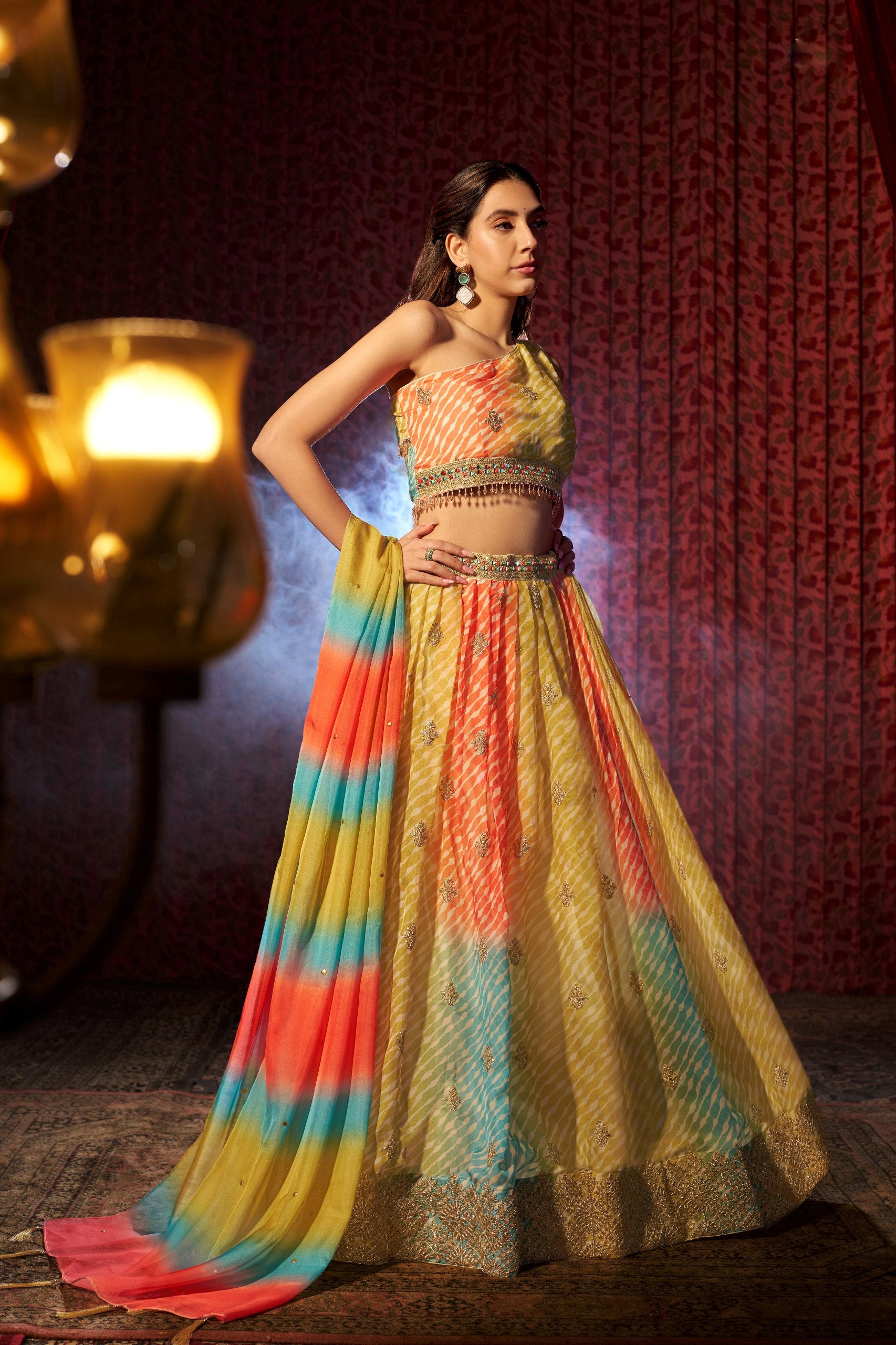 Organza Digital Print Lehenga Set with Cording Embroidery & Mukaish Dupatta | RoopRivaaj