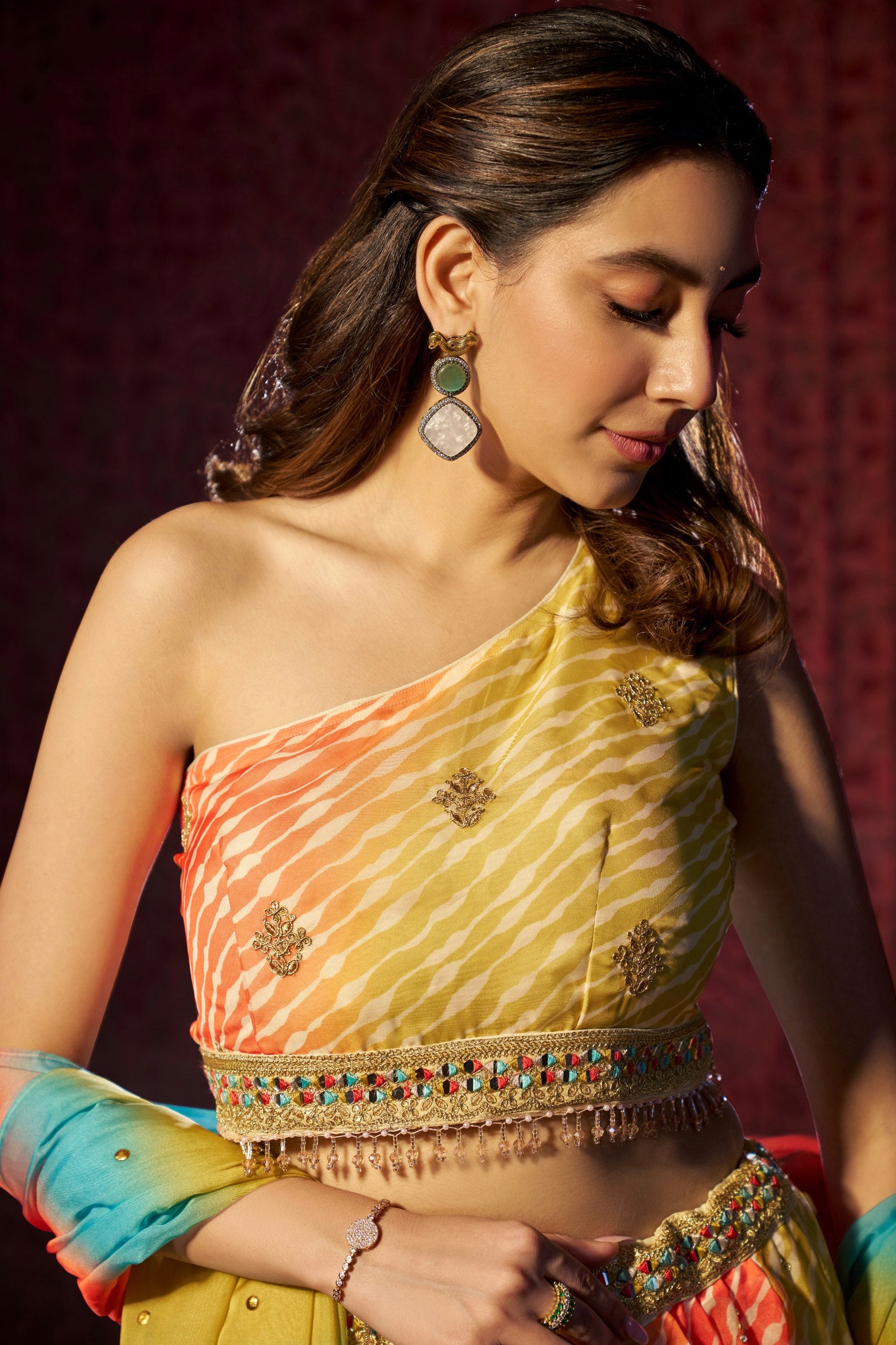 Organza Digital Print Lehenga Set with Cording Embroidery & Mukaish Dupatta | RoopRivaaj
