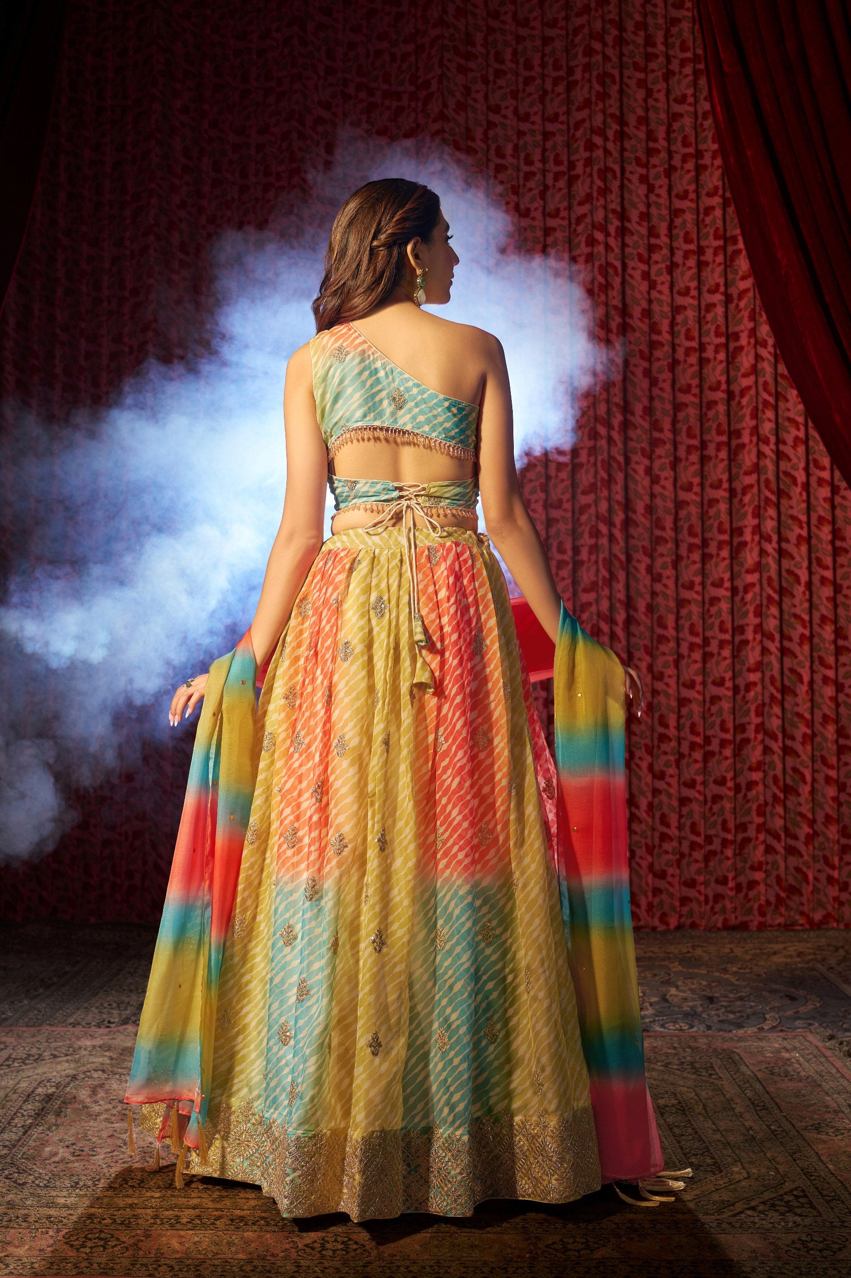 Organza Digital Print Lehenga Set with Cording Embroidery & Mukaish Dupatta | RoopRivaaj