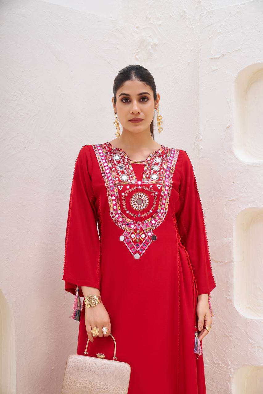 Rayon Co-ord Set with Tassels & Real Mirror Work | RoopRivaaj