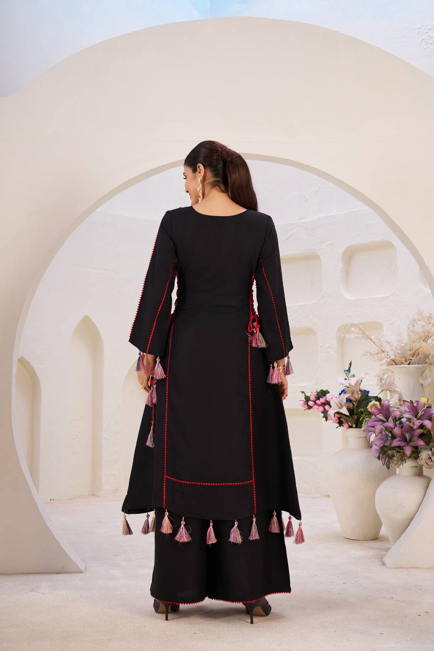 Rayon Co-ord Set with Tassels & Real Mirror Work | RoopRivaaj