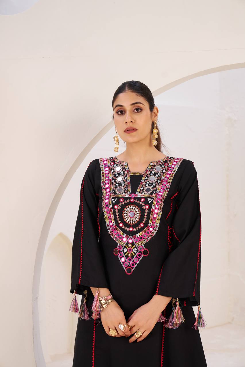 Rayon Co-ord Set with Tassels & Real Mirror Work | RoopRivaaj