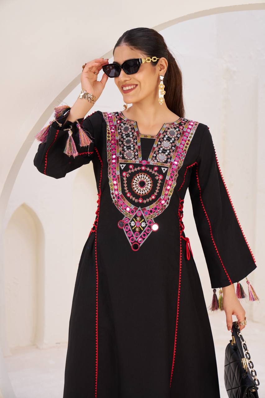 Rayon Co-ord Set with Tassels & Real Mirror Work | RoopRivaaj