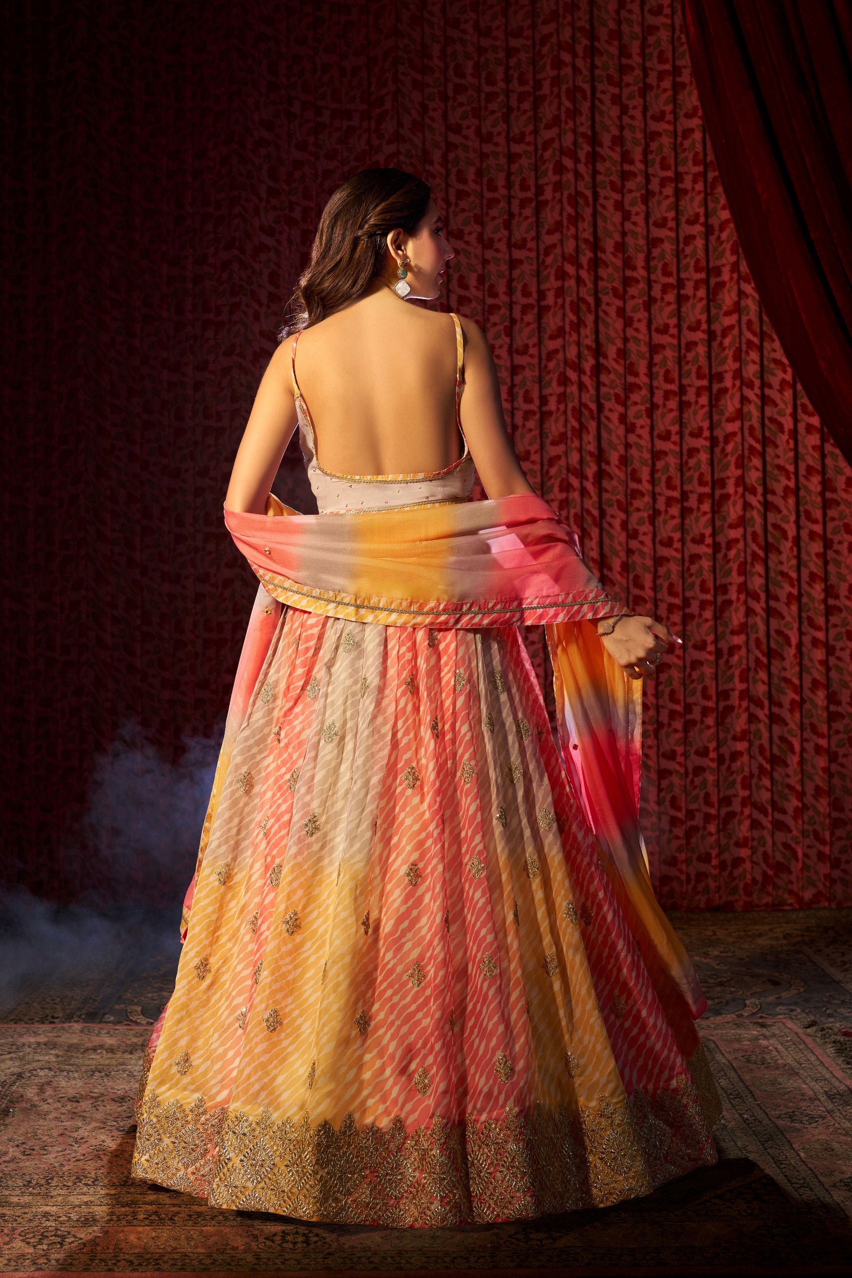 Digital Print Organza Lehenga Set with Cording Embroidery & Mirror Dupatta | RoopRivaaj
