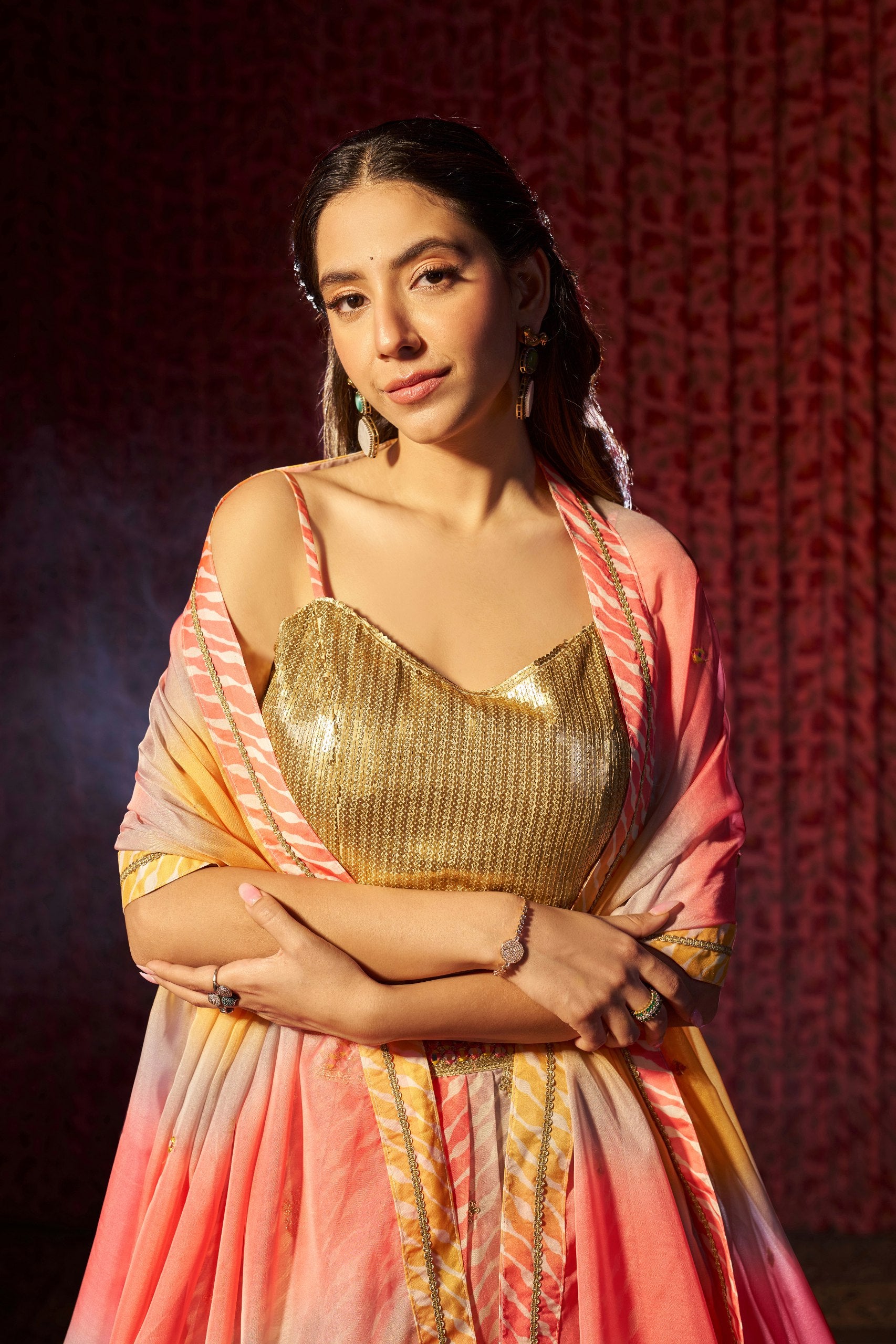 Digital Print Organza Lehenga Set with Cording Embroidery & Mirror Dupatta | RoopRivaaj