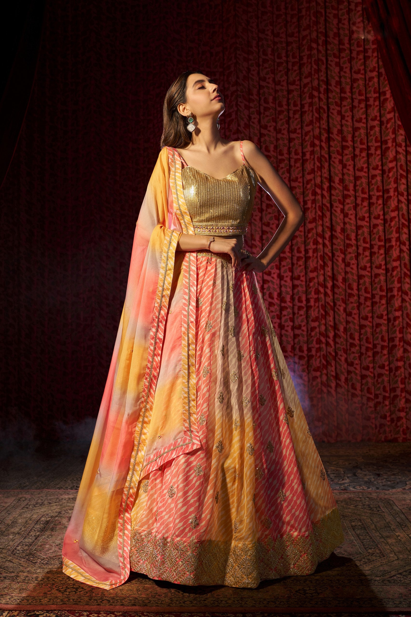 Digital Print Organza Lehenga Set with Cording Embroidery & Mirror Dupatta | RoopRivaaj