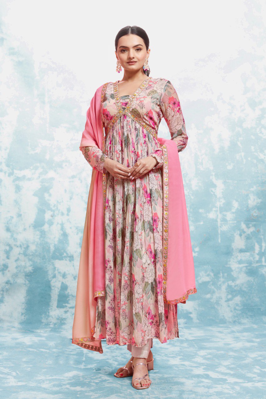 Chic Blossom Georgette Anarkali Suit Set | RoopRivaaj