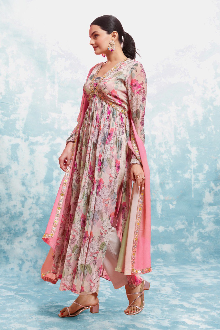 Chic Blossom Georgette Anarkali Suit Set | RoopRivaaj