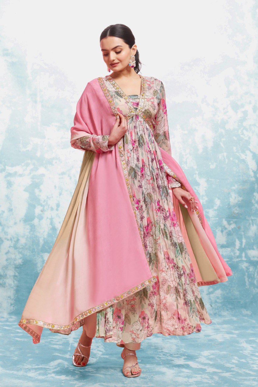 Chic Blossom Georgette Anarkali Suit Set | RoopRivaaj