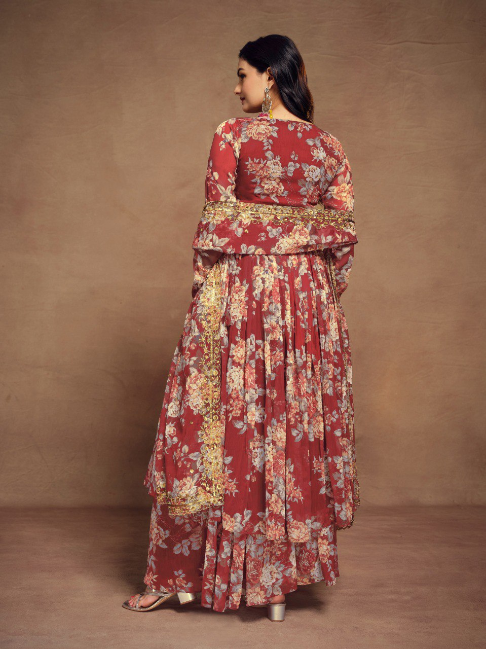 Zari Embroidered Chiffon Top Palazzo Set with Dupatta | RoopRivaaj