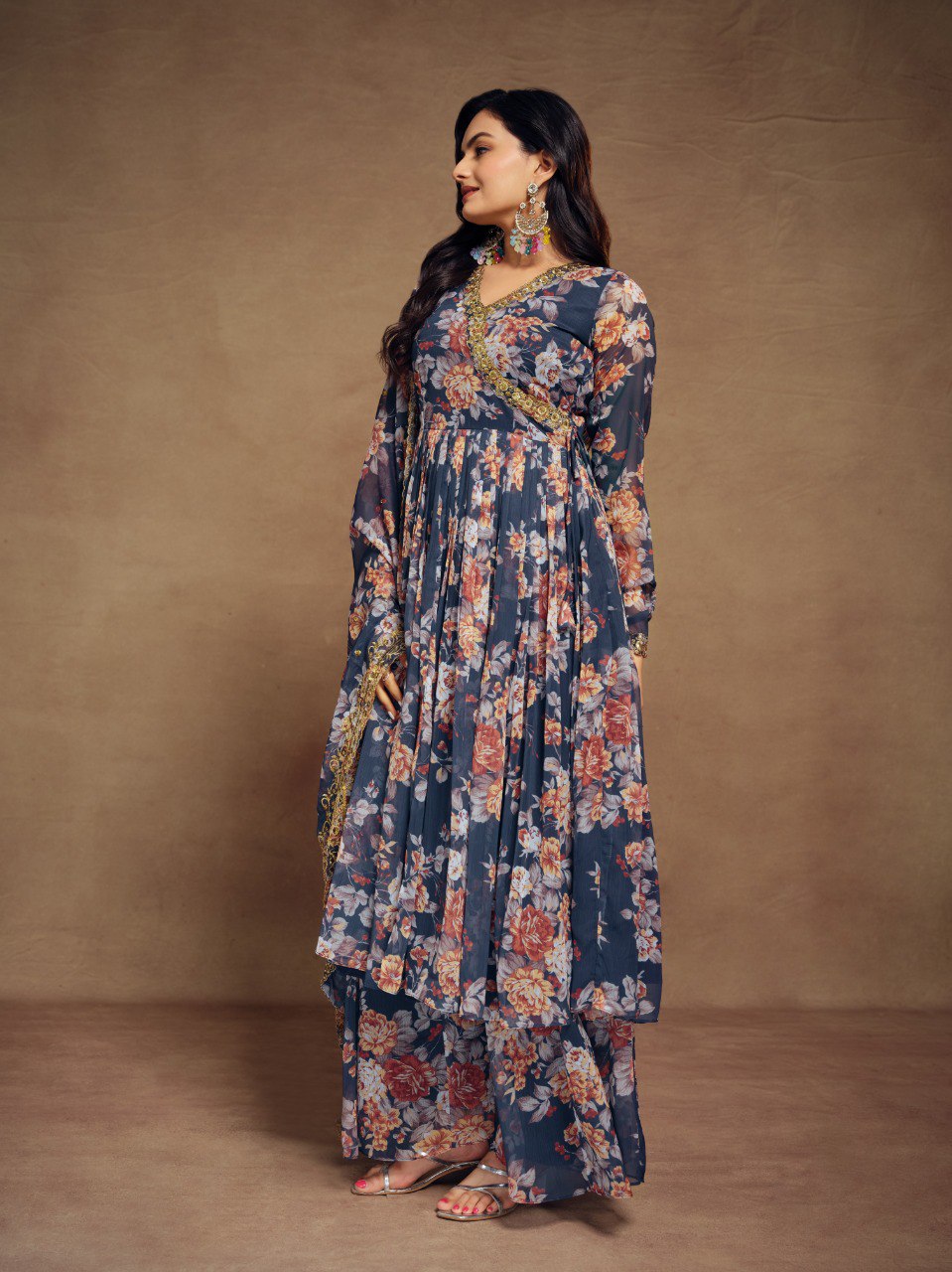Graceful Glimmer Chiffon Embroidered Suit Set | RoopRivaaj