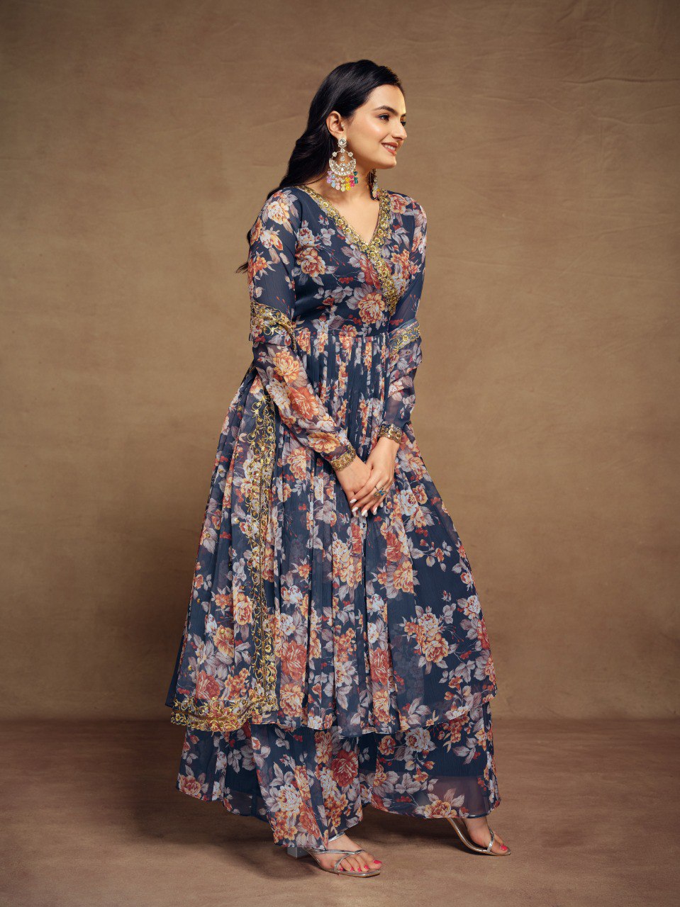 Graceful Glimmer Chiffon Embroidered Suit Set | RoopRivaaj