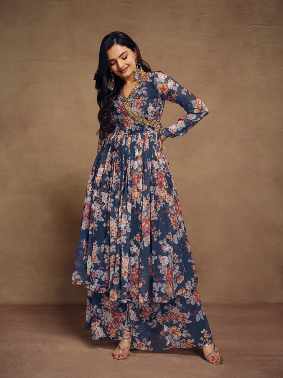 Graceful Glimmer Chiffon Embroidered Suit Set | RoopRivaaj