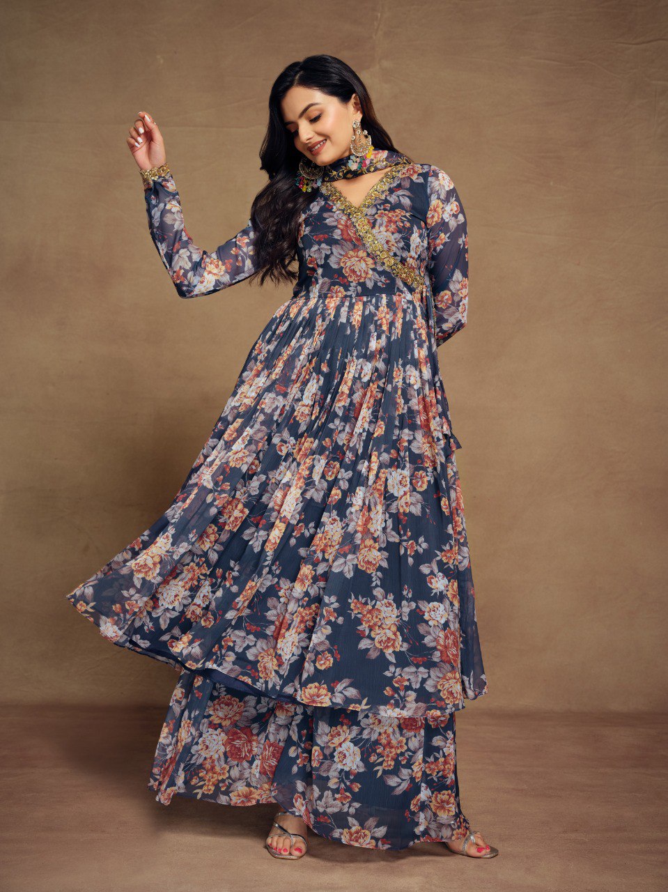 Graceful Glimmer Chiffon Embroidered Suit Set | RoopRivaaj