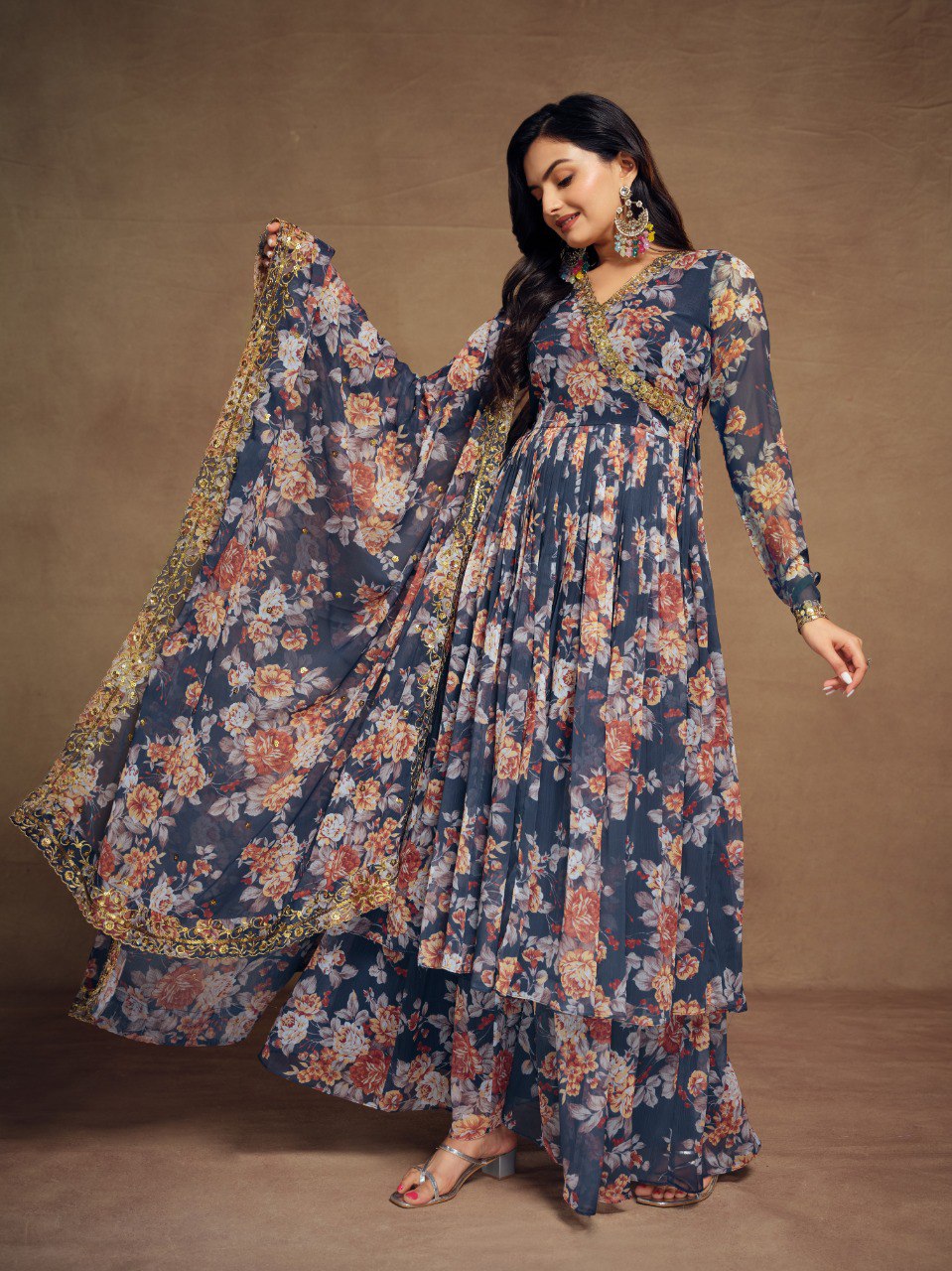Graceful Glimmer Chiffon Embroidered Suit Set | RoopRivaaj