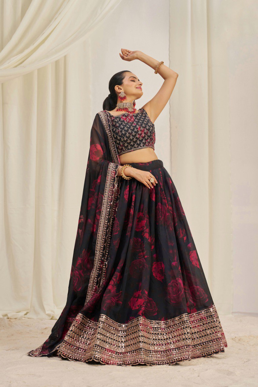 Floral Embroidered Organza Lehenga Choli | RoopRivaaj