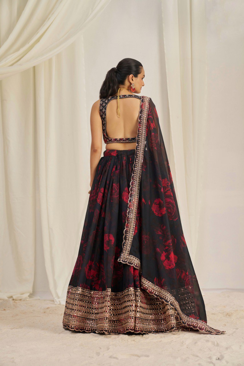 Floral Embroidered Organza Lehenga Choli | RoopRivaaj