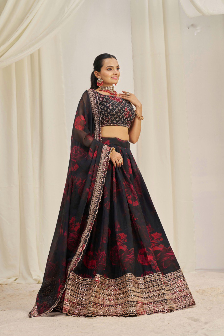 Floral Embroidered Organza Lehenga Choli | RoopRivaaj