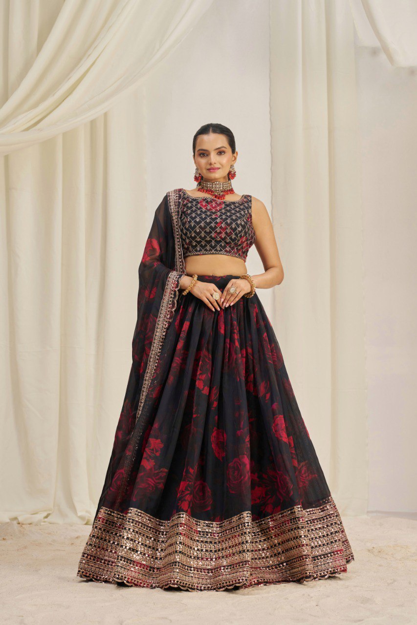 Floral Embroidered Organza Lehenga Choli | RoopRivaaj