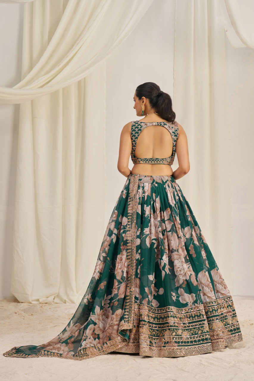 Floral Organza Lehenga Choli Set | RoopRivaaj