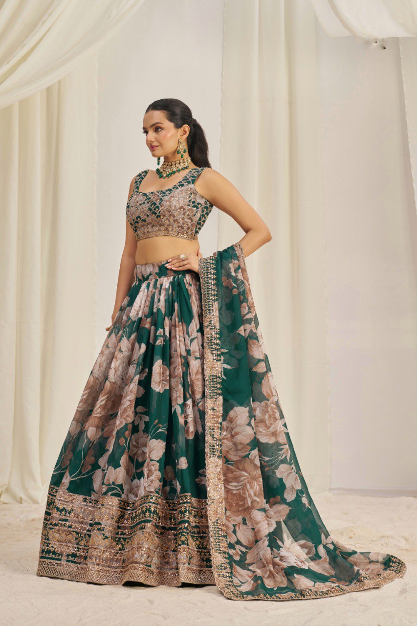Floral Organza Lehenga Choli Set | RoopRivaaj