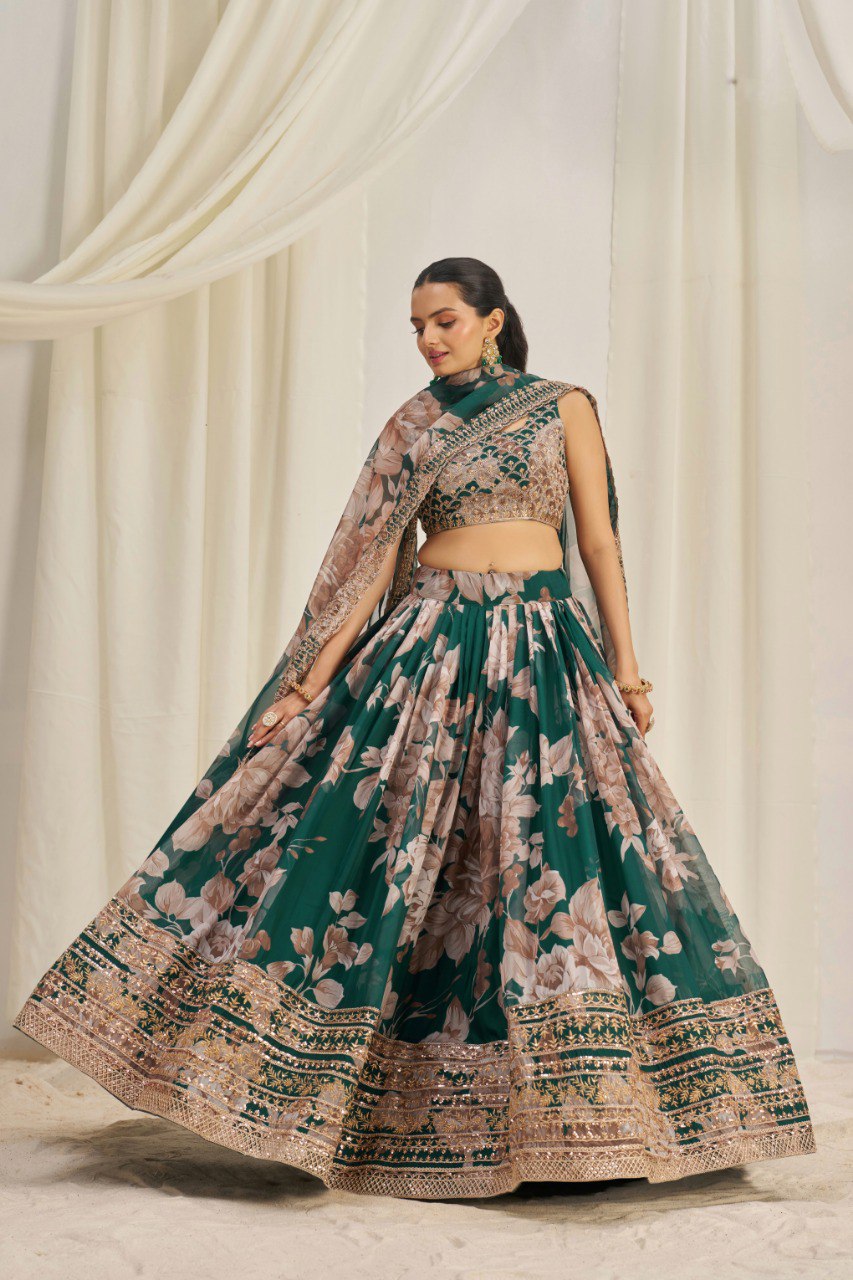 Floral Organza Lehenga Choli Set | RoopRivaaj